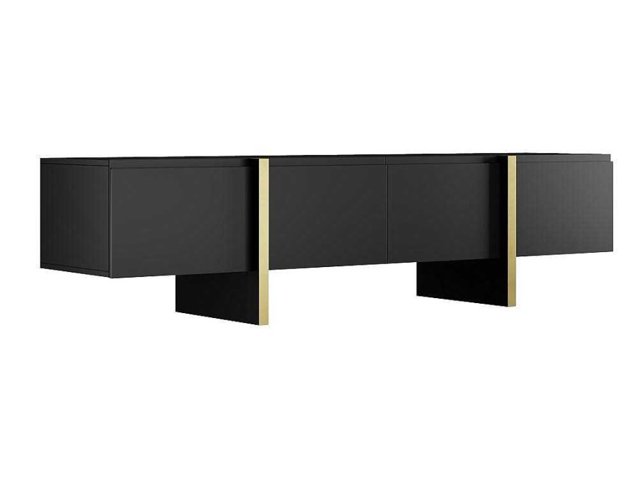 Vente-unique Tv-Meubel | Tv-Meubel Met 4 Deuren Van Mdf - Zwart En Goud - Luvonia