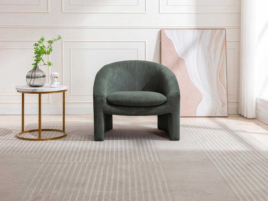 Vente-unique Fauteuil Stof Fluweel / Suedine | Fauteuil In Groen Ribfluweel Ossana