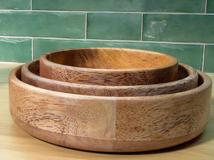 OZAIA Tafelservies | Set Van 3 Schaaltjes Van Mangohout - D17, 15 Et 12 Cm - Naturel - Valisa