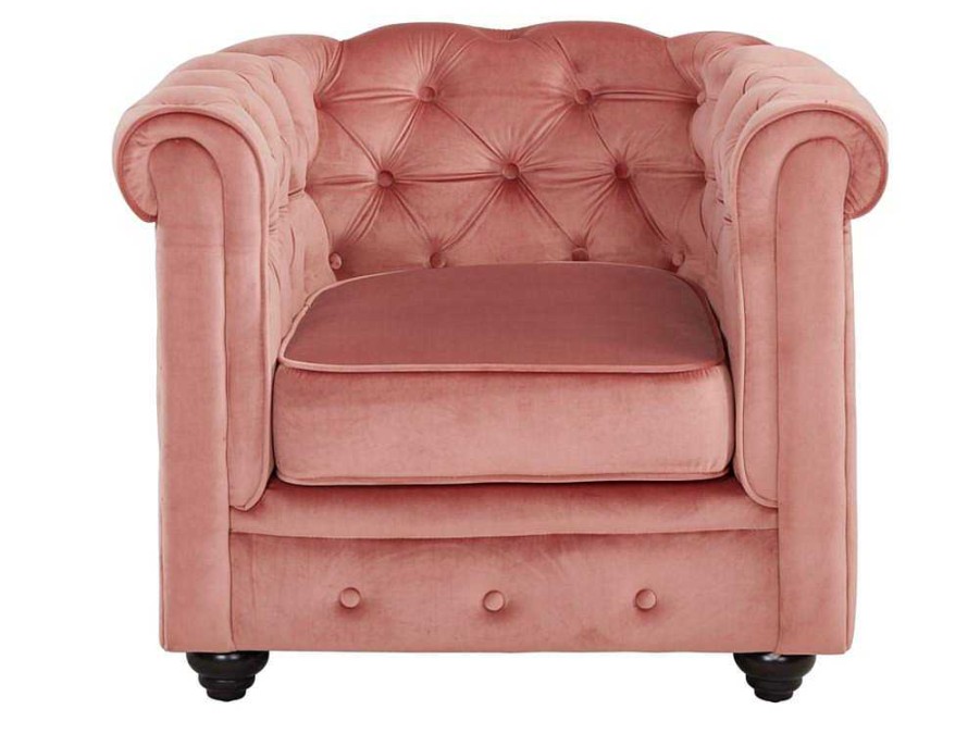 Vente-unique Fauteuil Stof | Fauteuil Chesterfield - Fluweel - Pastel Roze