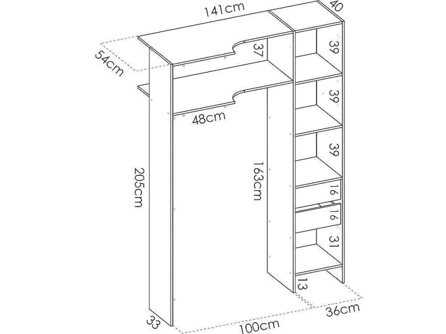 Vente-unique Aanbiedingen: Slaapkamer & Kantoor | Hoekkledingkast Met Gordijn En 1 Deur - Met Spiegel - L231 Cm - Wit En Grijs - Bertrand