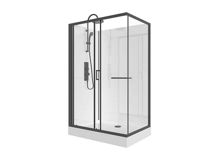 Shower & Design Douchecabine | Rechthoekige Douchecabine Omkeerbare Plaatsingsrichting - Matzwart - L110 X B80 X H225 Cm Zodani