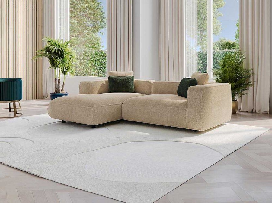 Vente-unique Fluweel / Suede | Hoekbank Met Hoek Links Van Beige Velours Met Textuur Talmine