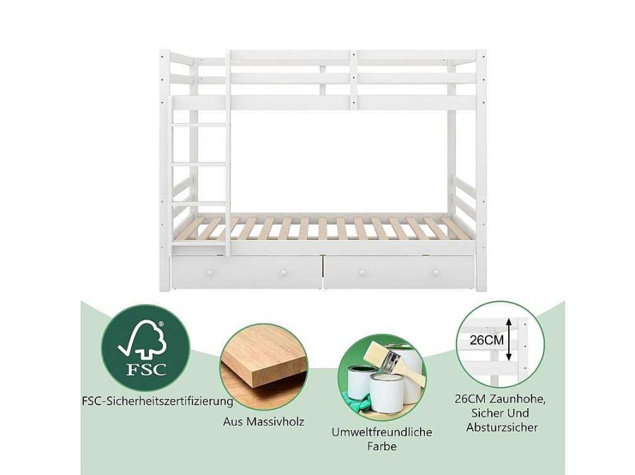 Vente-unique Kinderbed Stapelbed | Stapelbedden 140 X 200 Cm Met 2 Grote Lades - Leuning En Trap - Mdf Hout - Grijs