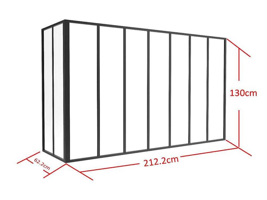 Vente-unique Glazen Binnenraam | Glazen Hoekbinnenraam In Industriele Stijl In Gepoederlakt Aluminium L210 X L60 X H130 Zwart Bayview