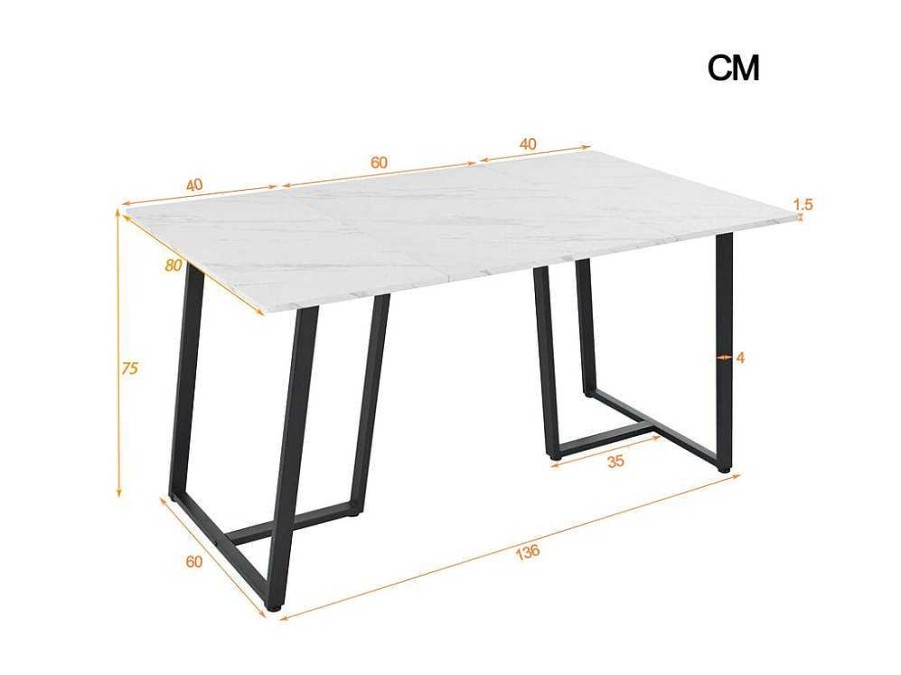 ModernLuxe Eettafel | Eettafel 140X80 Cm - Metalen Structuur - Marmerpatroon Fineer - Wit & Zwart