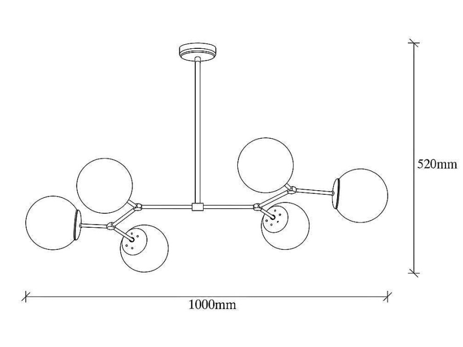 OZAIA Hanglamp | Metalen Plafondlamp Met 6 Bollen Damar - L. 100 X H. 52 Cm - Wit En Goudkleurig