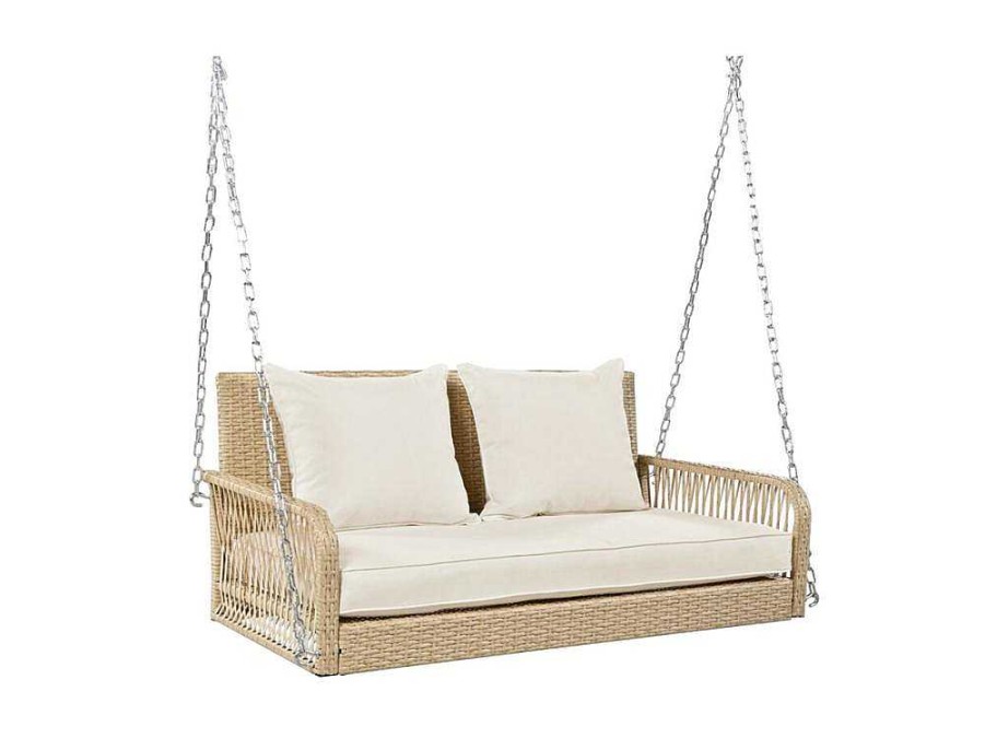 ModernLuxe Hangstoel | Hangstoel In Geweven Hars - Tuinschommel - 2 Plaatsen - Met Kussens - Beige