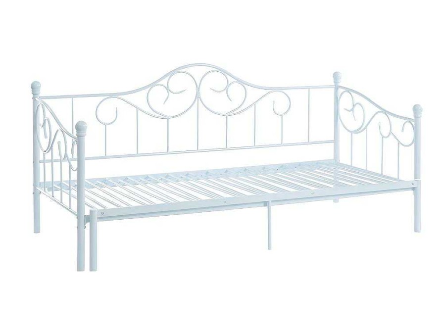 Vente-unique Bed Met Slaaplade | Onderuitschuifbed Sebille - Metaal - 90 X 200 Cm - Wit