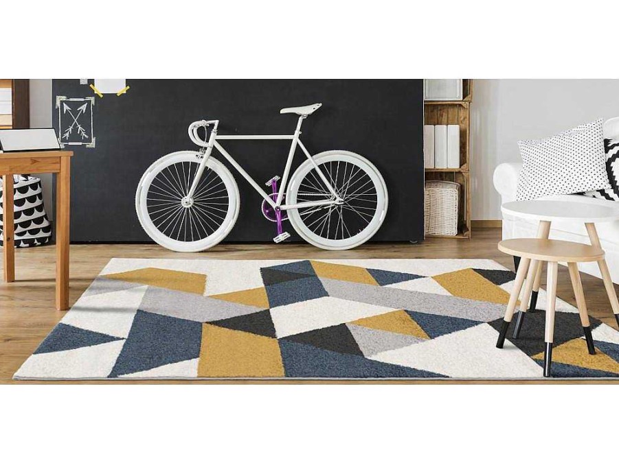 OZAIA Tapijt Scandinavisch | Tapijt Geometrisch Scandinavische Stijl Geomie - Polypropyleen - 160 X 230 Cm - Geel, Grijs En Blauw