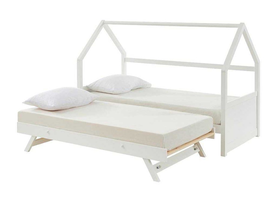 Vente-unique Bed Met Slaaplade | Uitschuifbed 2 X 90 X 190 Cm - Grenen - Wit - Hurra