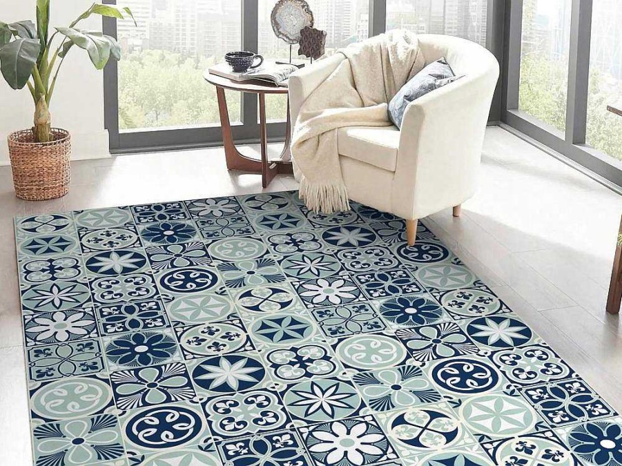 OZAIA Tapijt Van Vinyl | Tapijt Van Vinyl Met Cementtegeleffect - 120 X 180 Cm - Blauw - Rica