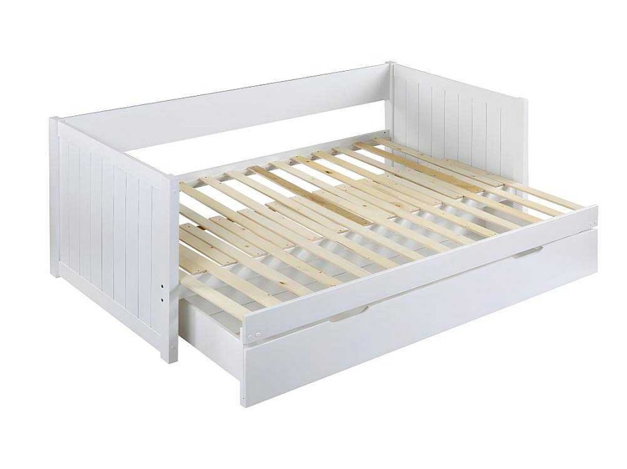 Vente-unique Bed Met Slaaplade | Uitschuifbed Met Opbergruimte - 90 X 190 Of 174 X 190 Cm - Wit - Alfiero