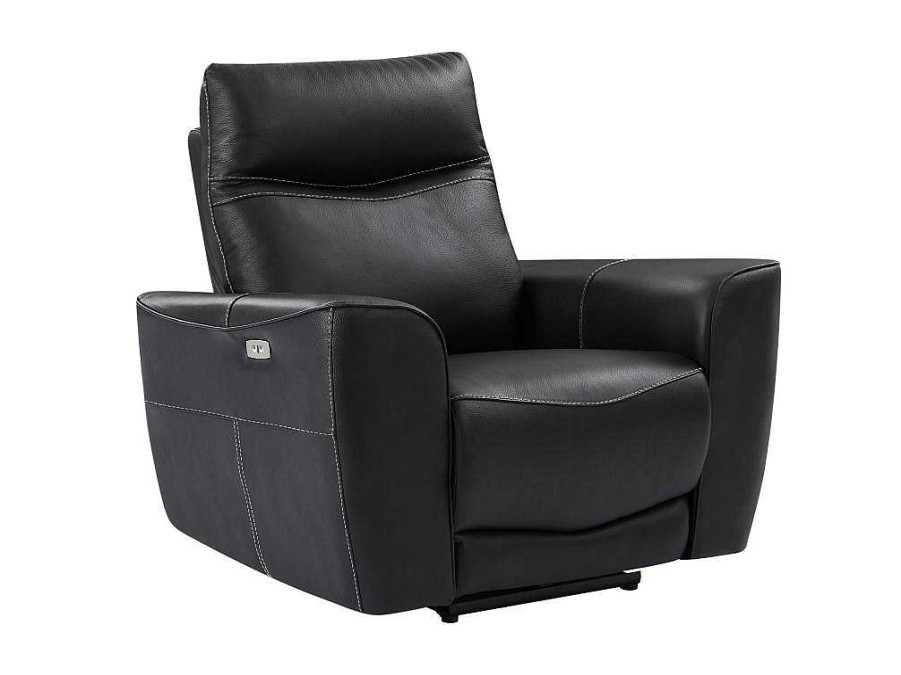 Vente-unique Set Zitbank + Fauteuil | Elektrische Relax-Driezitsbank En -Fauteuil Van Zwart Vaarsleer Damon