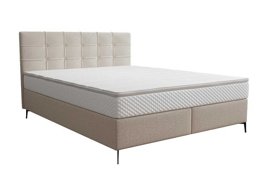 Ysmée Boxspringbed | Complete Set Met Boxspring En Gecapitonneerd Hoofdbord + Bedbodem + Matras + Topmatras - 160 X 200 Cm - Stof - Beige - Inao Van Ysmee