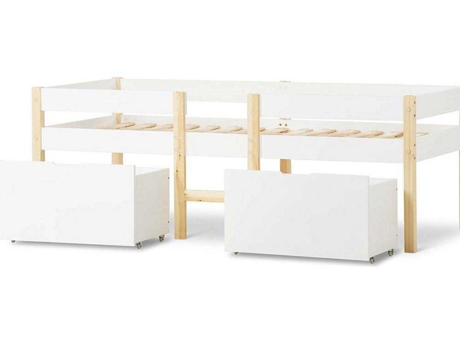 ModernLuxe Kinderbed | Hochbett Aus Massivem Kiefernholz Mit Schubladen 90 X 200 Cm Weis