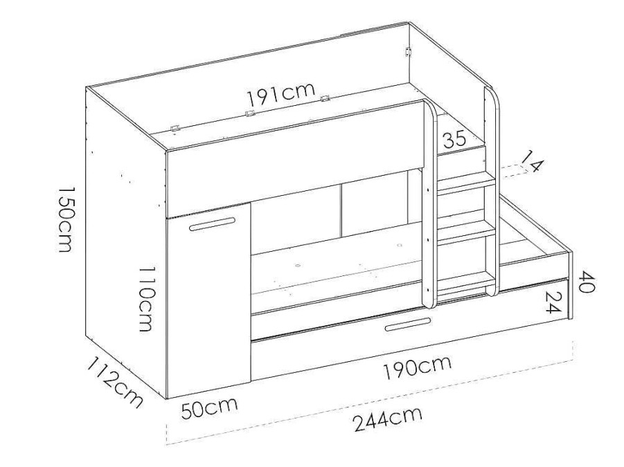 Vente-unique Kinderbed | Stapelbed Met Slaaplade En Opbergruimtes 3 X 90 X 190 Cm - Antraciet En Naturel - Anthony