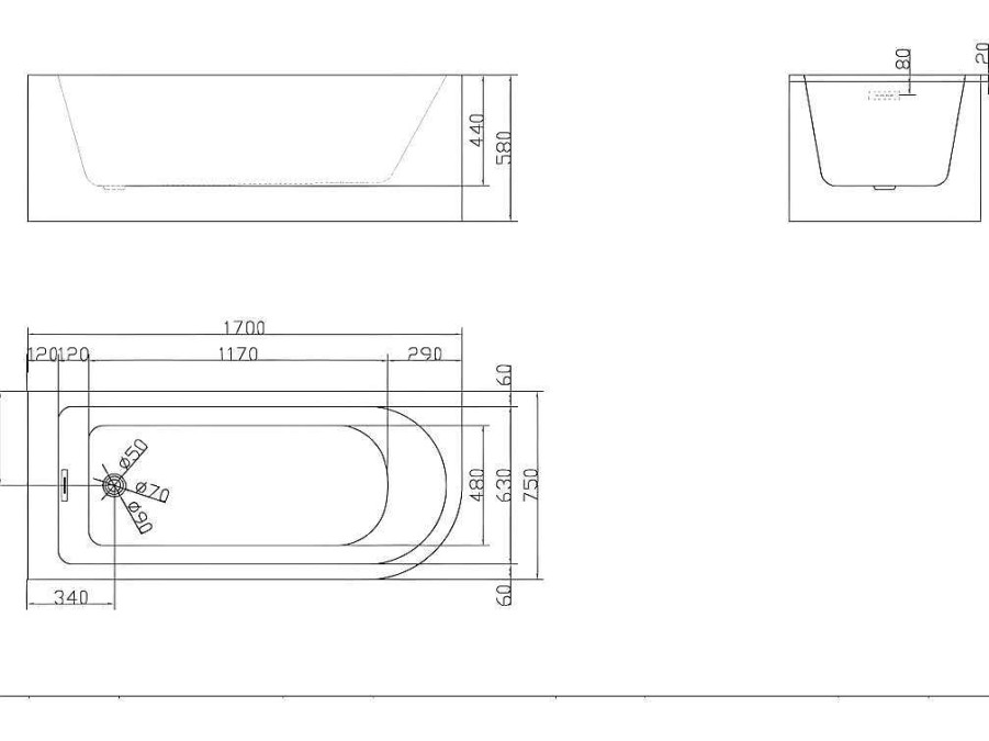 Shower & Design Hoekbad | Hoekbad - 240L - 170 X 75 X 58 Cm - Linkse Hoek - Anika