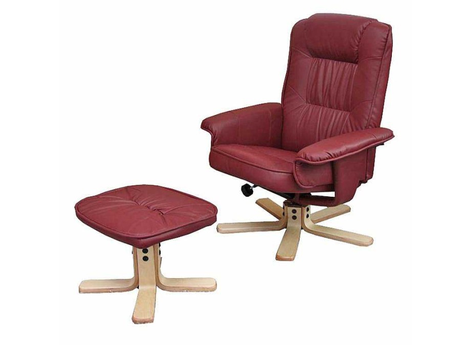 Vente-unique Fauteuil Kunstleer | Relaxfauteuil H56 Met Kruk, Bordeaux