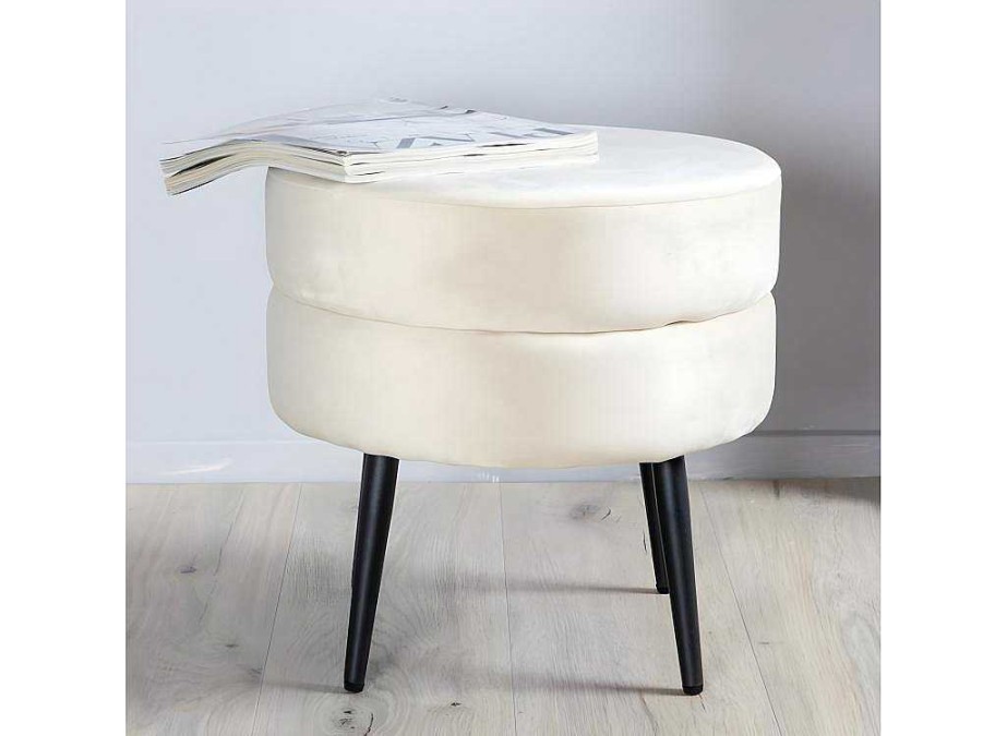 Venture Home Poef | Pot Poef O40Cm Velours Beige.