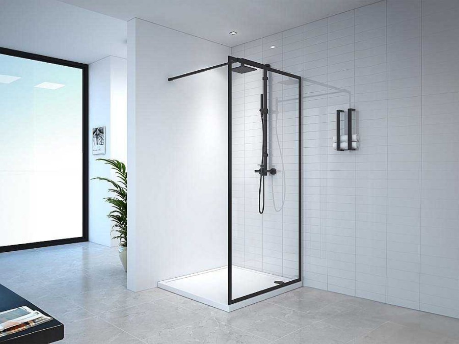 Shower & Design Douchewand | Douchewand Voor Inloopdouche 100 X 200 Cm Matzwart Gehard Glas Amberi