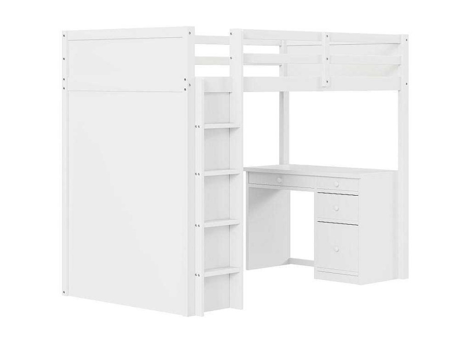 Vente-unique Kinderbed Hoogslaper | Hoogslaper 90 X 200 Cm Met Bureau, Opbergplanken, Lades En Ladder, Mdf-Hout, Wit