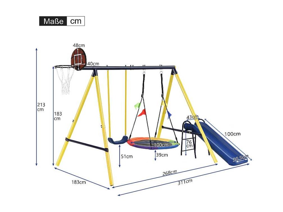 Vente-unique Spel Voor Buiten | Schommel Met Glijbaan Voor Kinderen - Metalen Frame - Buitenspeeltuin Voor Kinderen Van 3 Tot 8 Jaar - Geel