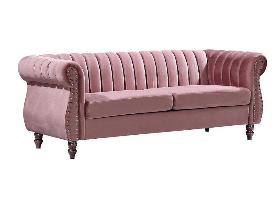 Vente-unique Chesterfield Zitbank | Driezitsbank Chesterfield In Oudroze Fluweel Trumbo