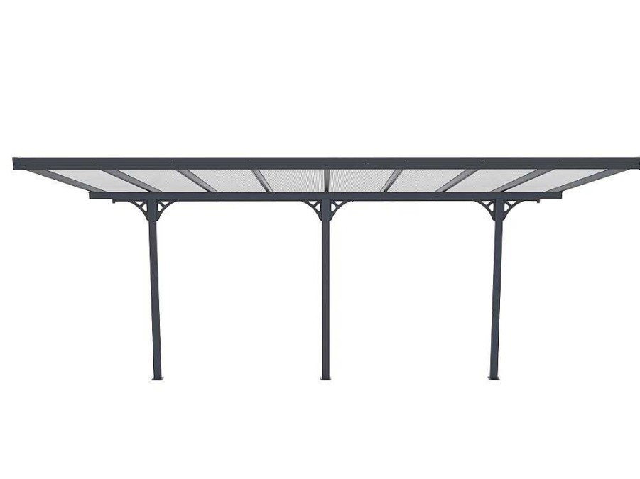 EXPERTLAND Prieel, Pergola, Gazebo En Kiosk | Aanleunende Pergola In Aluminium 15,1M Antraciet Alvaro - L497Xd305Xh240/285 Cm