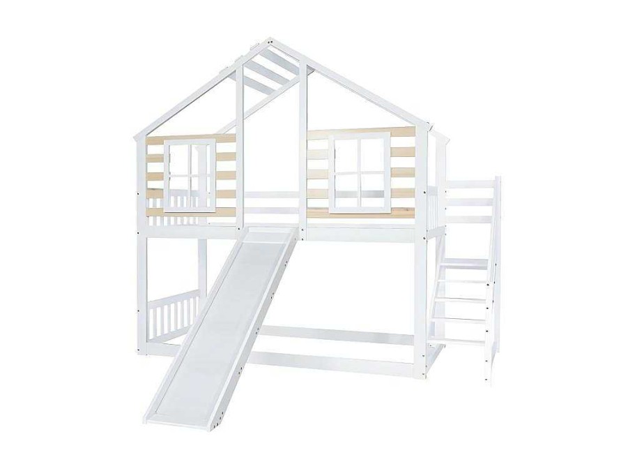 ModernLuxe Kinderbed | Cabine Stapelbed 90X200Cm - Massief Grenen - Met Trap En Glijbaan - Wit