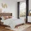 Vente-unique Tweepersoonsbed | Tweepersoonsbed Massimo Gestoffeerd Met Capitons - 160 X 200 Cm - Beige - Stof