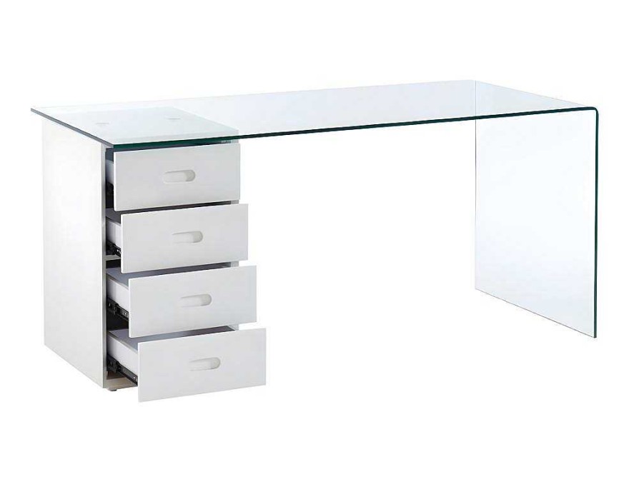 Vente-unique Bureaumeubel | Bureau Muriel Met Opbergruimte - 4 Laden - Gehard Glas & Mdf