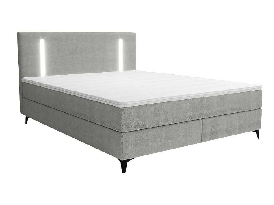 Ysmée Boxspringbed | Set Complete Boxspring Met Hoofdbord Met Ledverlichting + Bedbodem + Matras + Dekmatras - 180 X 200 Cm - Stof - Grijs - Ono Van Ysmee