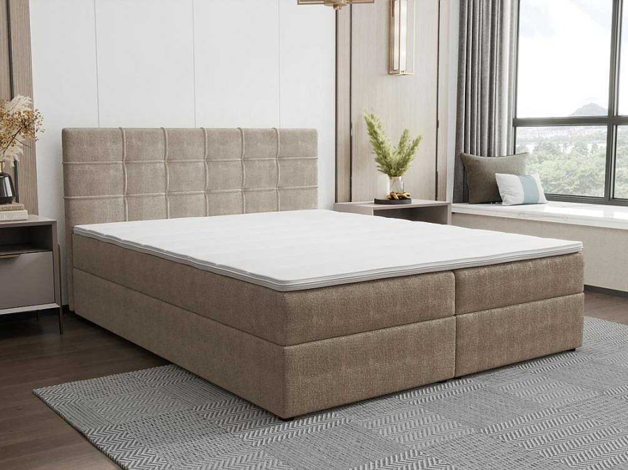 Ysmée Boxspringbed | Set Bed Met Hoofdbord Met Capitons + Bedbodem Met Opbergruimte + Matras + Dekmatra - 160 X 200 Cm - Stof - Taupegrijs - Kida Van Ysmee