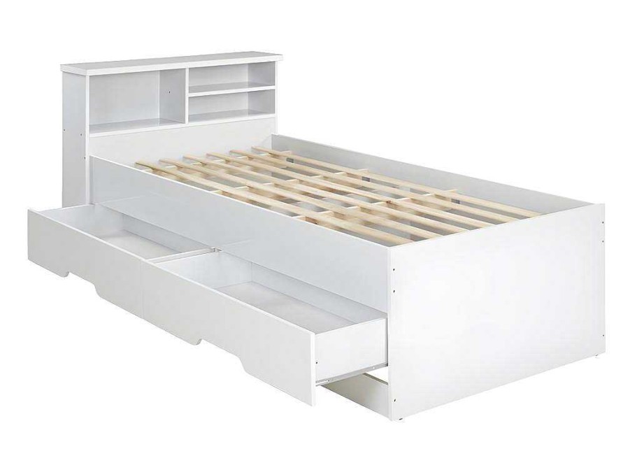 Vente-unique Kinderbed | Bed Boris Met Laden En Opbergruimte - Wit - 90X190 Cm