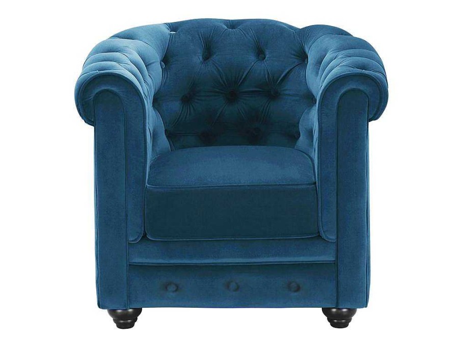 Vente-unique Fauteuil Stof | Fauteuil Chesterfield - Fluweel - Eend Blauw