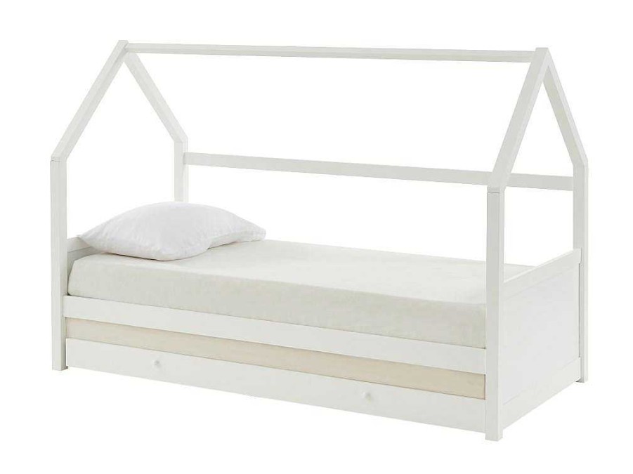 Vente-unique Bed Met Slaaplade | Uitschuifbed 2 X 90 X 190 Cm - Grenen - Wit + Matras - Hurra