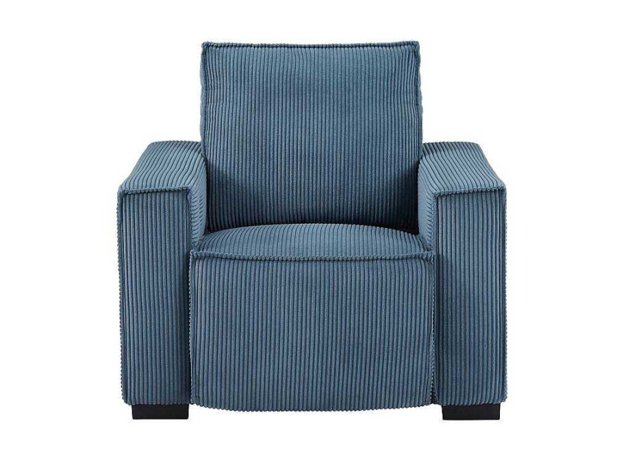 Vente-unique Relaxfauteuil | Elektrische Relaxfauteuil Met Bekleding In Blauw Ribfluweel Amelio