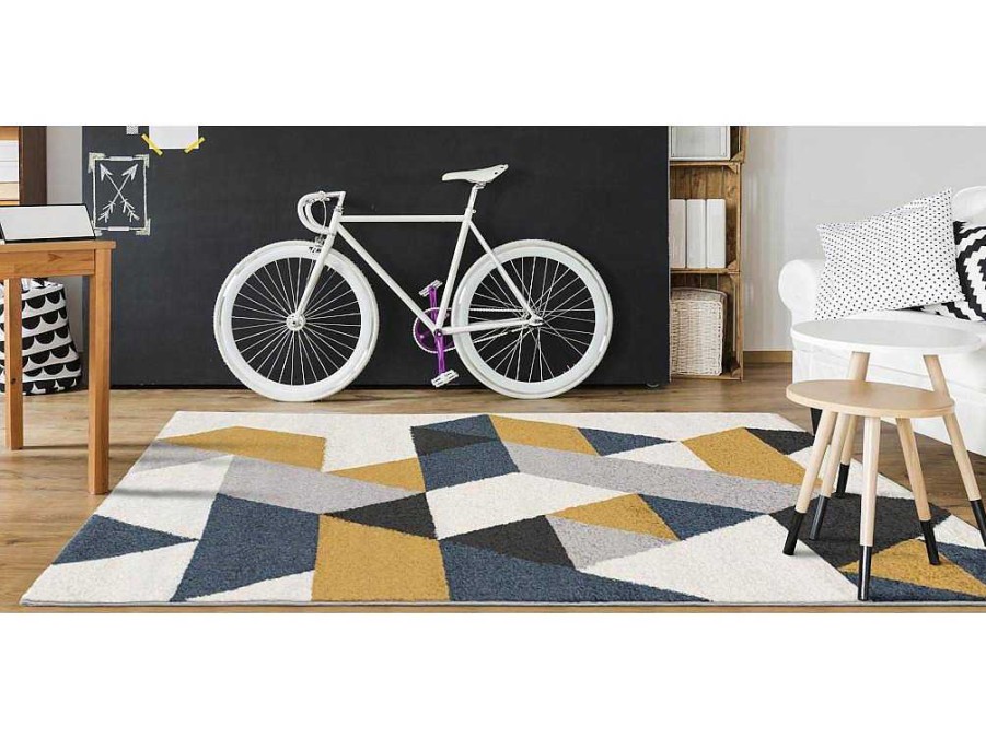 OZAIA Tapijt Scandinavisch | Tapijt Geometrisch Scandinavische Stijl Geomie - Polypropyleen - 120 X 170 Cm - Geel, Grijs En Blauw