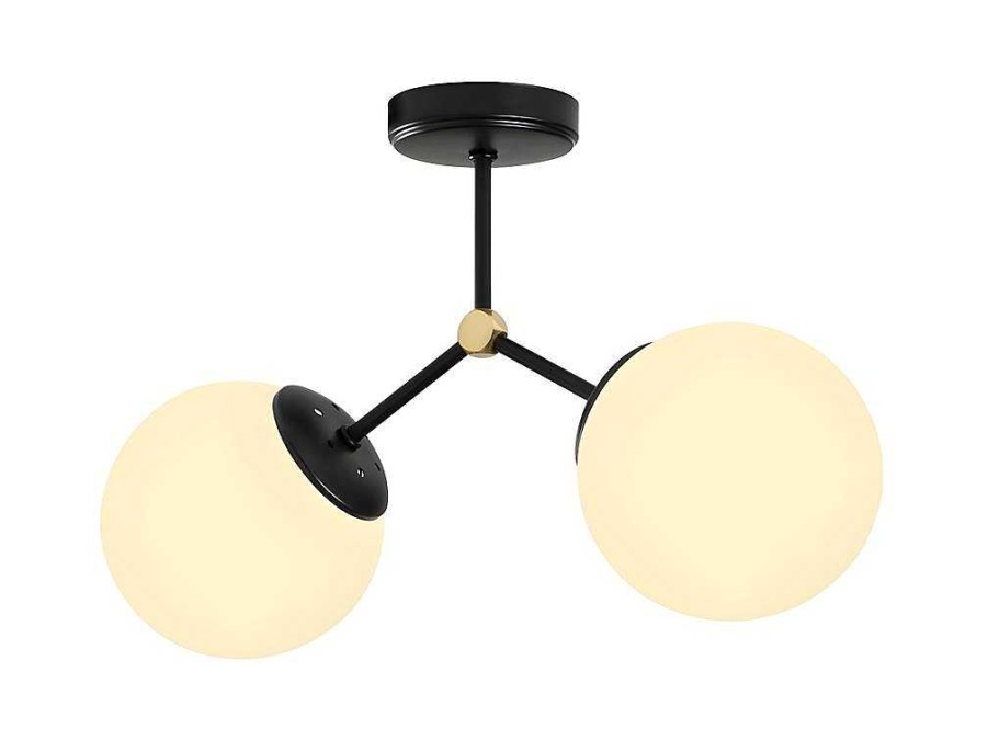 OZAIA Plafondlamp | Metalen Plafondlamp Met 2 Bollen Damar - L. 44 X H. 28 Cm - Zwart En Goudkleurig