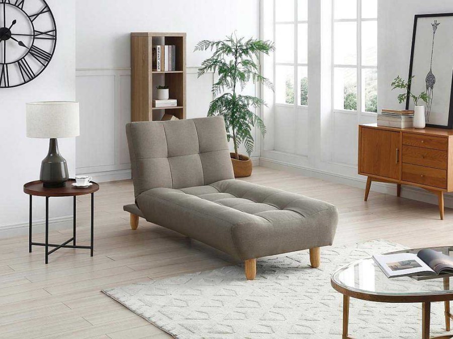 Vente-unique Chaise Longue | Uitklapbare Chaise Longue Van Taupegrijze Stof Esteban