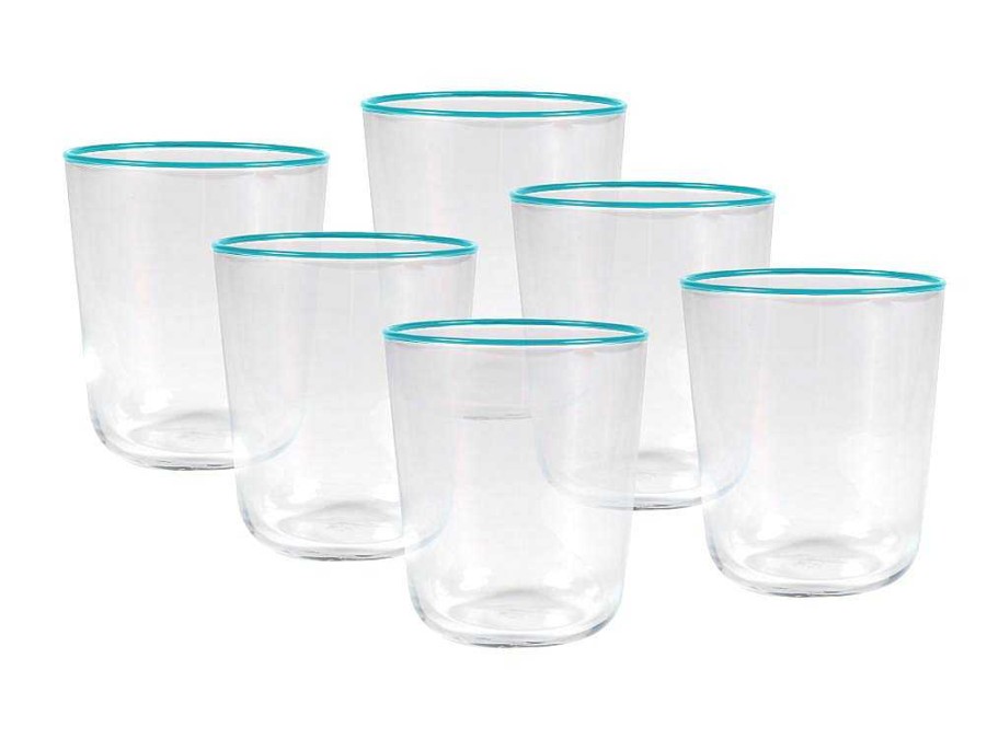 OZAIA Tafelservies | Set Van 6 Waterglazen Met Een Blauwe Rand Van 31,5 Cl - D. 8 X H. 9,5 Cm - Azuran