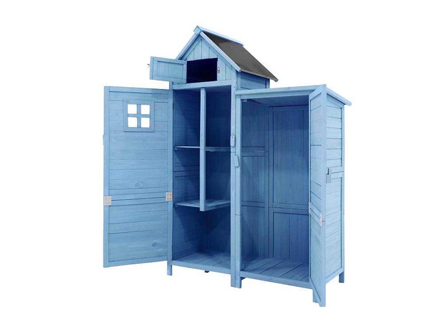 Vente-unique Tuinhuis | Massief Houten Tuinhuis Met Pvc Schuin Dak - 2 Planken 3 Klapdeuren - L118 X D54 X H173 Cm - Blauw