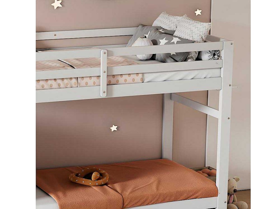 ModernLuxe Kinderbed Stapelbed | Stapelbed Met Onderschuifbed - Massief Grenenhout - 3X90X200 Cm - Opbergtrap Met 4 Lades - Veiligheidsbarrieres - Wit