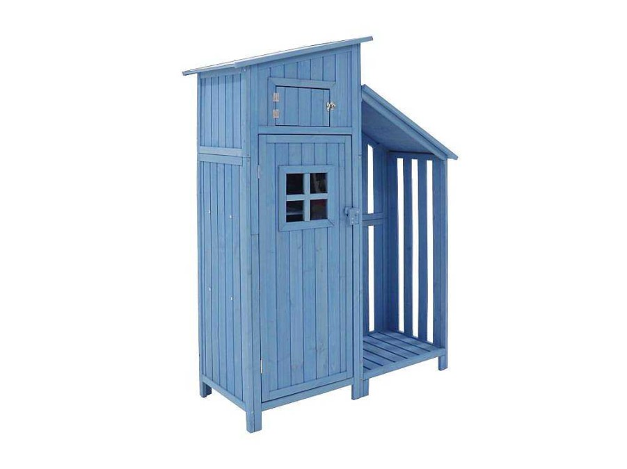 Vente-unique Tuinhuis | Massief Houten Tuinhuis Met Pvc Schuin Dak - 2 Planken 3 Klapdeuren - L124 X D46 X H174 Cm - Blauw