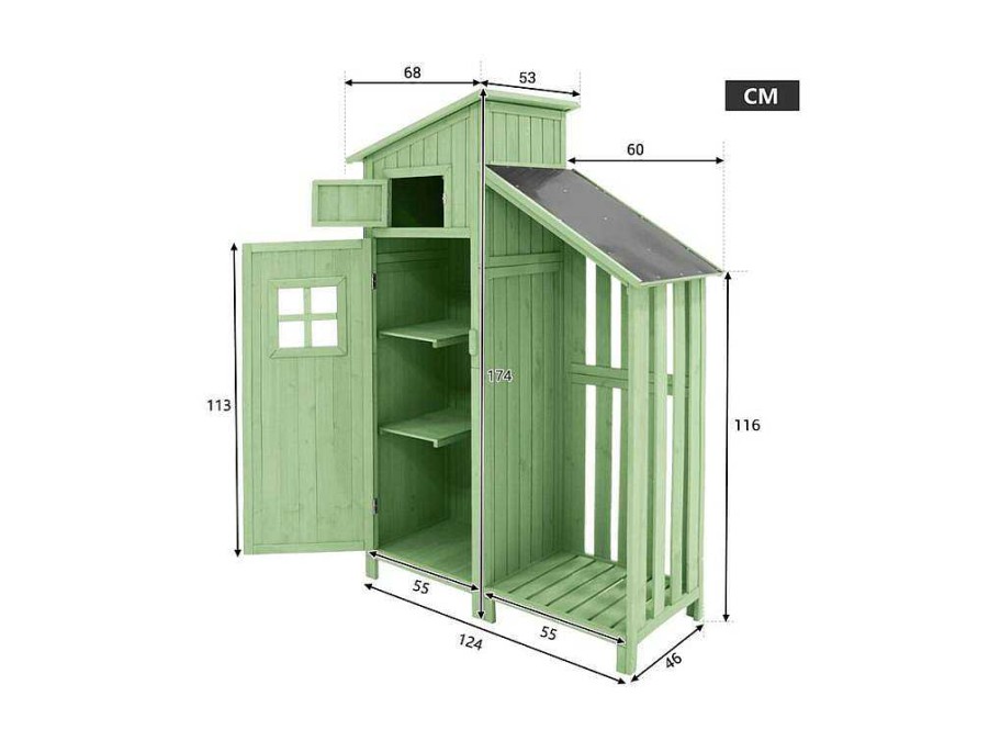 ModernLuxe Tuinhuis | Sparrenhouten Tuinhuis - Gereedschapsschuur Met 2 Geintegreerde Planken - H 173 Cm - Waterdicht Pvc Dak - Groen