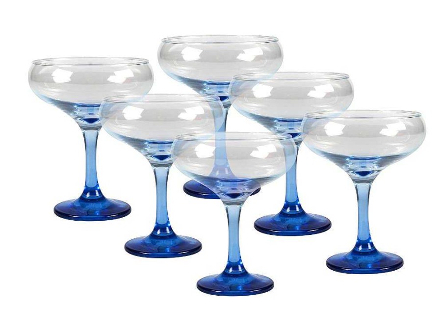 OZAIA Tafelservies | Set Van 6 Blauwe Cocktailglazen Op Voet 32 Cl - D. 6.5 X H. 20 Cm - Coraly