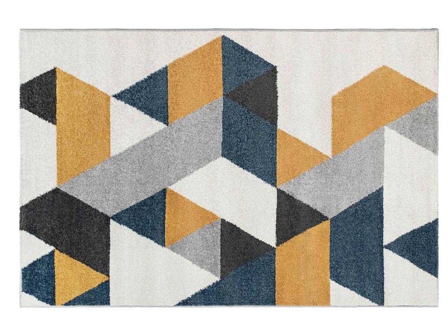 OZAIA Tapijt Scandinavisch | Tapijt Geometrisch Scandinavische Stijl Geomie - Polypropyleen - 120 X 170 Cm - Geel, Grijs En Blauw