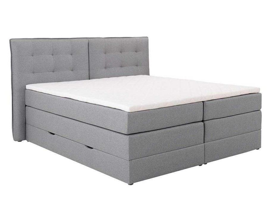 Palacio Boxspringbed | Set Boxspring Met Hoofdbord + Bedbodems Met Opbergruimte + Matras + Dekmatras - 160 X 200 Cm - Lichtgrijze Stof - Perama Van Palacio