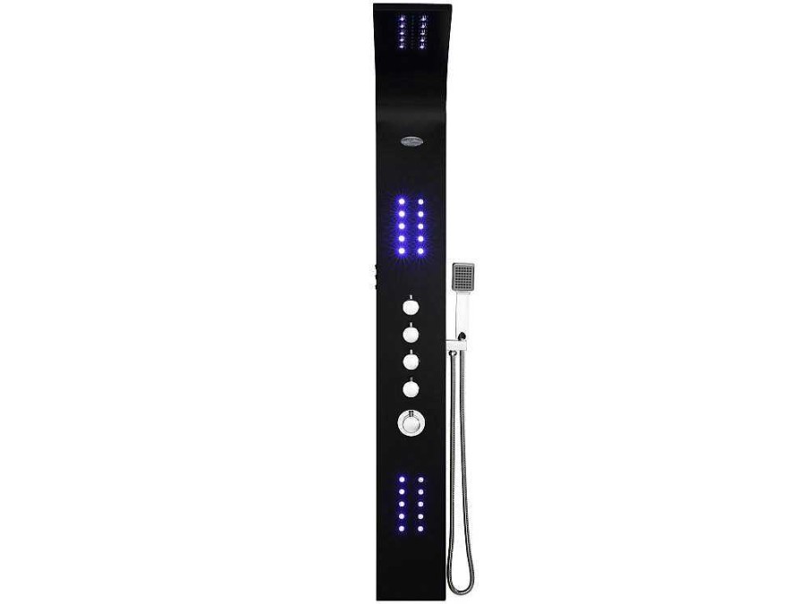 Shower & Design Douchekolom | Douchekolom Felicita Met Thermostaatkraan, Balneotherapie En Led-Verlichting - 20*165Cm - Zwart